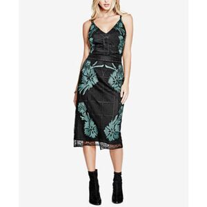 Guess Larita Embroidered Black and Green Mesh Lace Floral Dress, size 0